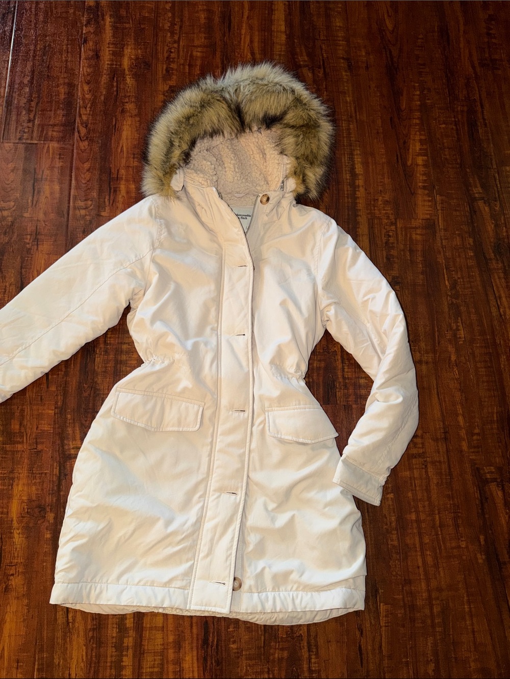 Abercrombie & Fitch Cream Faux-Fur Hooded Parka